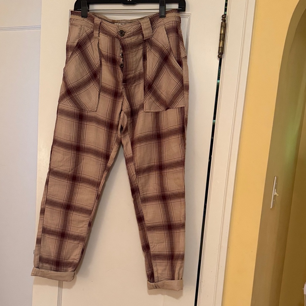 Free People Plaid pants in Beige and Burgundy